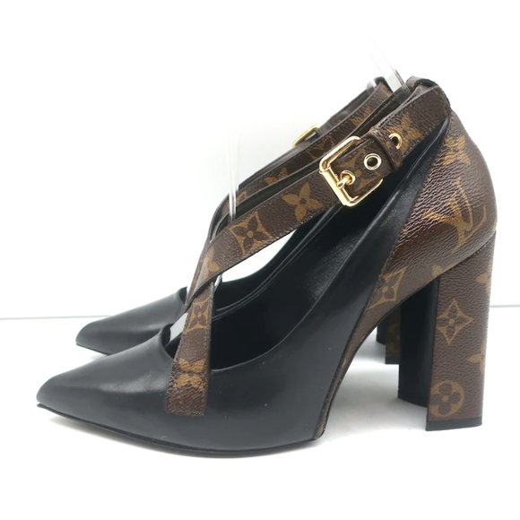 Louis Vuitton Matchmake Pumps Brown Monogram Canvas & Black Leather Size 37.5 - Picture 6 of 12